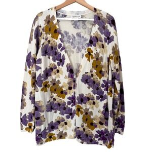 Coldwater Creek Floral Print Button Front Cotton Cardigan Sweater Size Large‎